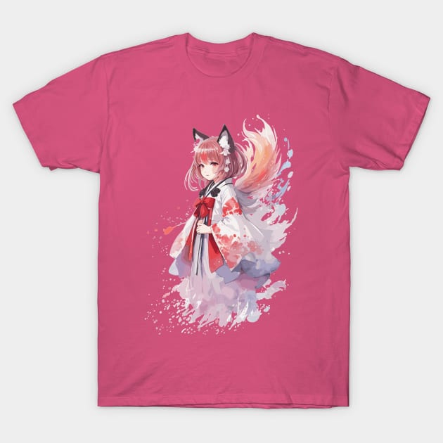 Kawaii baby in Kitsune fox kimono T-Shirt by CatCoconut-Art